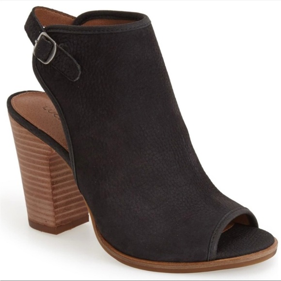 Lucky Brand Black Suede Open Toe Bootie Size 7.5 - Picture 1 of 11